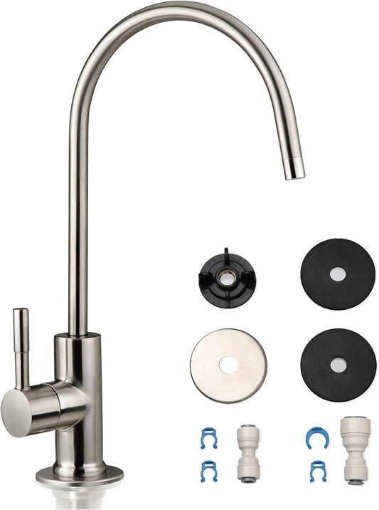 GA1-BN Drinking Water RO Faucet for Kitchen Sink, Heavy-Duty Lead-Free Reverse Osmosis Faucet for RO Water Filtration System, Non-Air Gap 100% Stainless Steel RO Faucet, Brushed Nickel Finish