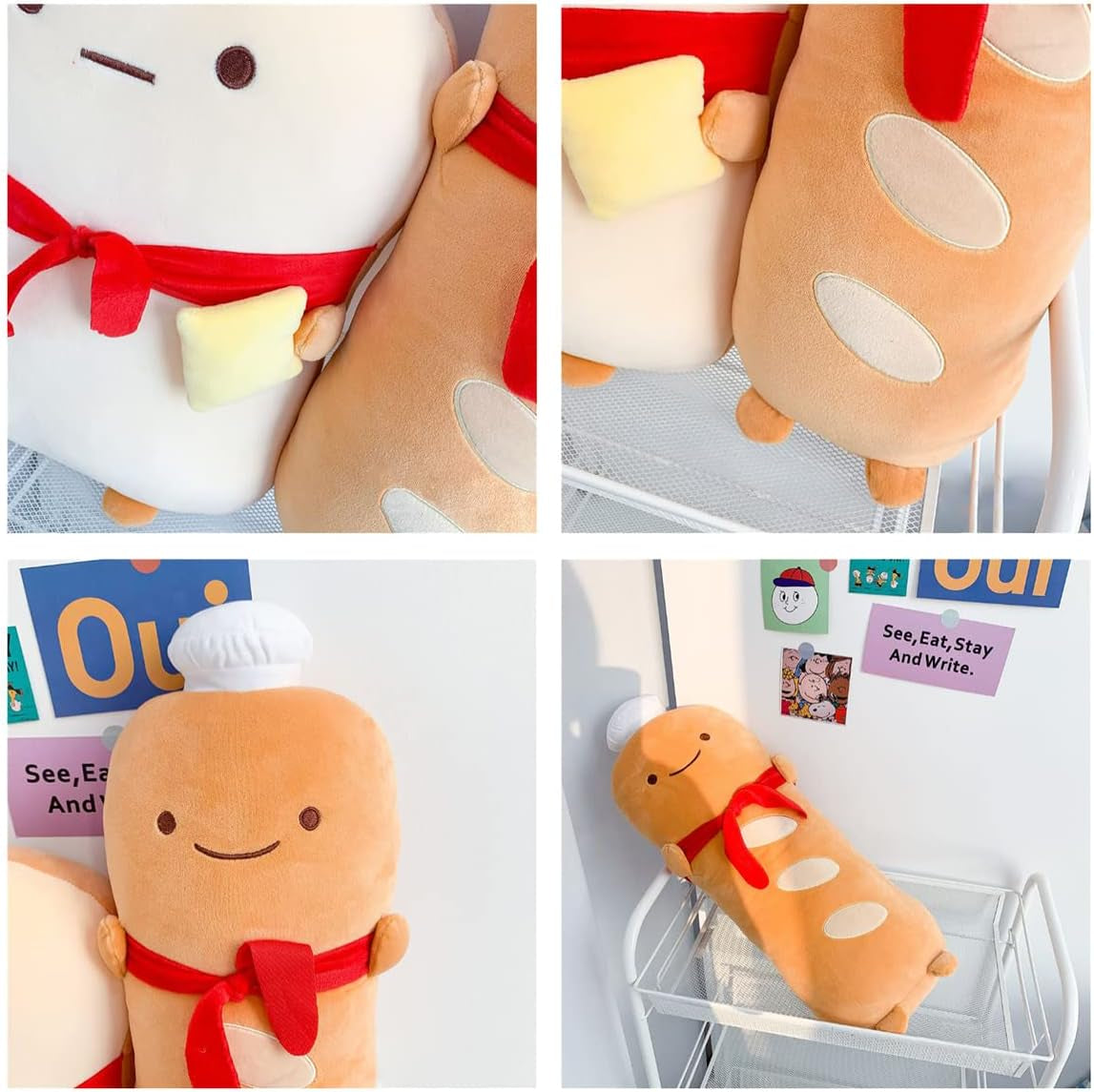 Cute French Baguette Shape Plush Pillow, Funny Bread Plush Toy with Red Scarf, French Baguette Food Sofa Cushion, Suitable for Home Decoration, Children'S Birthday