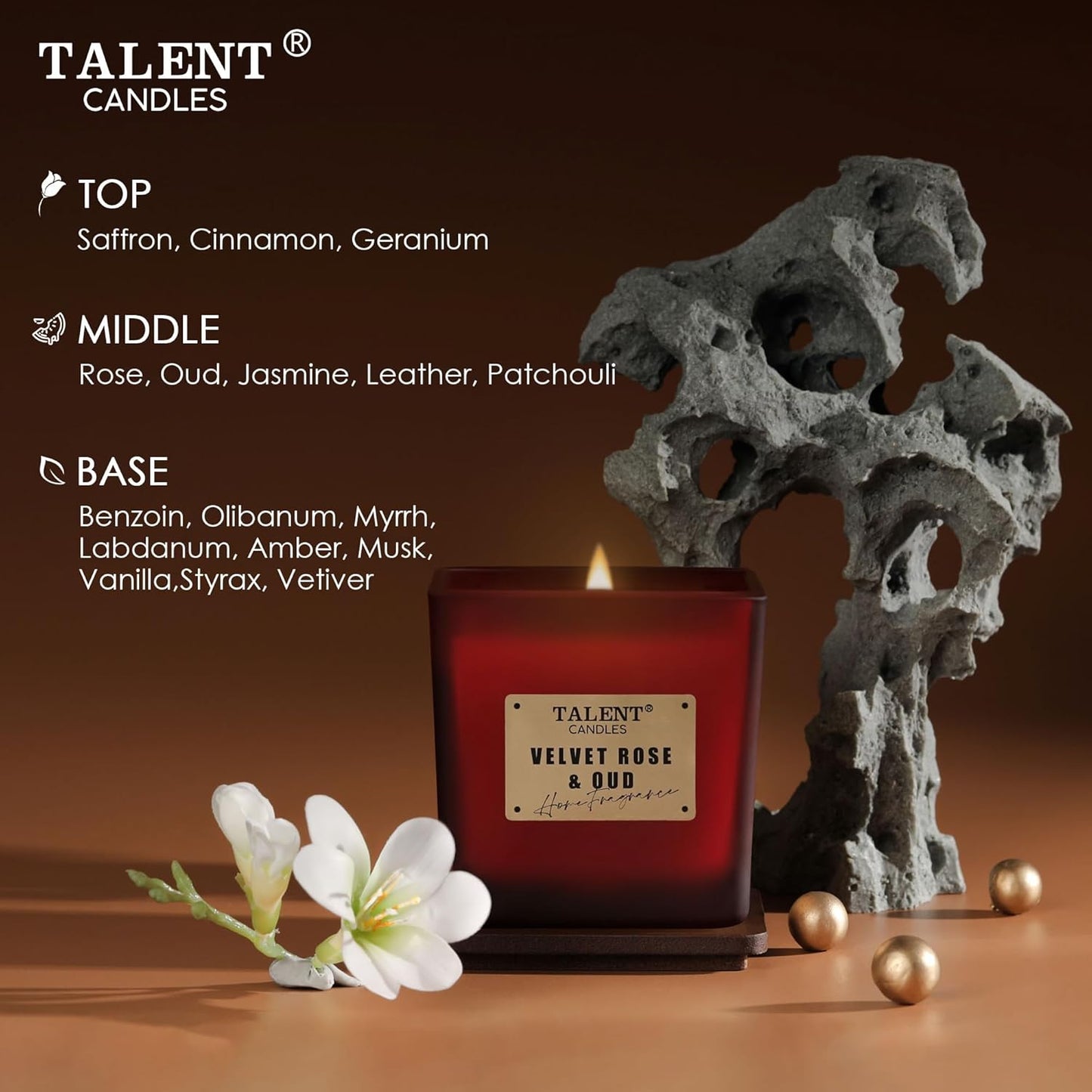 Scented Soy Candles, Deluxe Noble Aromatherapy Candles, Velvet Rose & Oud, Candles for Home Scented, 7.05Oz