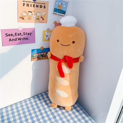 Cute French Baguette Shape Plush Pillow, Funny Bread Plush Toy with Red Scarf, French Baguette Food Sofa Cushion, Suitable for Home Decoration, Children'S Birthday