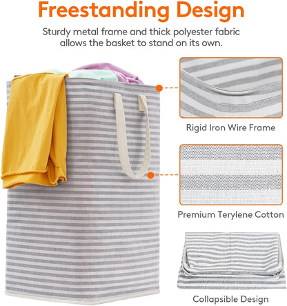 Laundry Hamper Large Collapsible Laundry Basket, Freestanding Waterproof Clothes Hamper Storage with Easy Carry Handles for Clothes in Bedroom Bathroom College Dorm for Adults, Gray, 80L