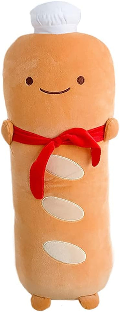 Cute French Baguette Shape Plush Pillow, Funny Bread Plush Toy with Red Scarf, French Baguette Food Sofa Cushion, Suitable for Home Decoration, Children'S Birthday