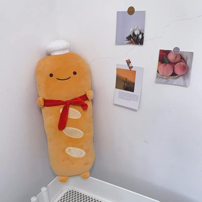Cute French Baguette Shape Plush Pillow, Funny Bread Plush Toy with Red Scarf, French Baguette Food Sofa Cushion, Suitable for Home Decoration, Children'S Birthday